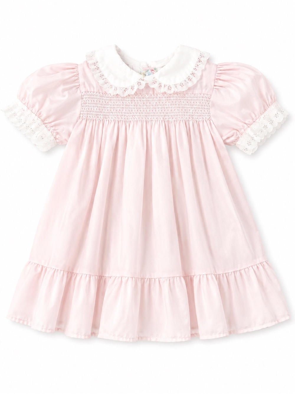 Vintage Pink Smocked Baby Dress with Lace Collar